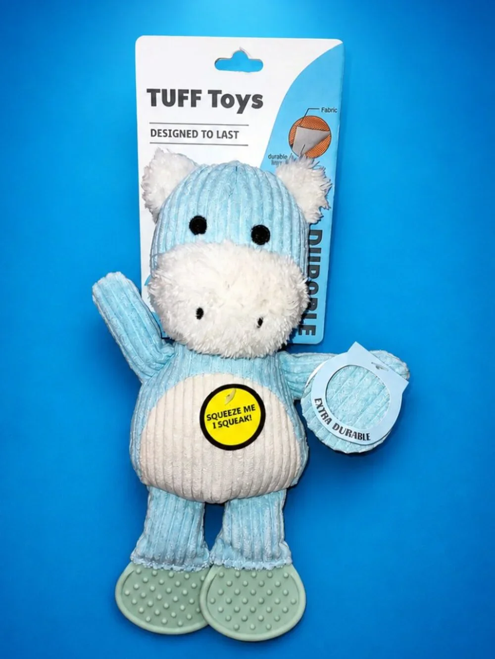 TUFF Toys Blue Hippo Plush Squeaky Dog Toy Extra Durable Reinforced Seams